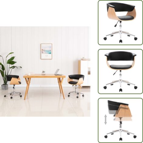 Silla ergonómica - vidaXL Silla de oficina giratoria madera curvada cuero sintético negro - Silla de trabajo