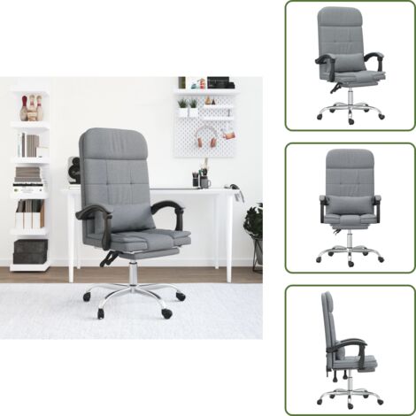 Silla ergonómica - vidaXL Silla de oficina reclinable con masaje de tela gris claro - Silla de oficina gris claro