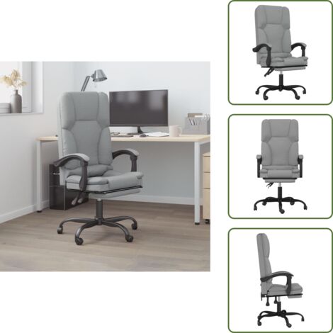 Silla ergonómica - vidaXL Silla de oficina reclinable con masaje de tela gris claro - Silla de oficina gris claro