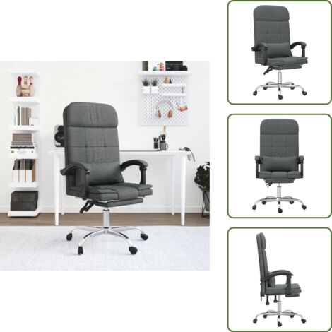 Silla ergonómica - vidaXL Silla de oficina reclinable con masaje de tela gris oscuro - Silla de oficina gris oscuro