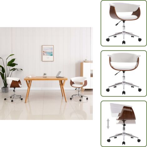 Silla ergonómica - vidaXL Silla oficina giratoria madera curvada cuero sintético blanco - Silla de trabajo