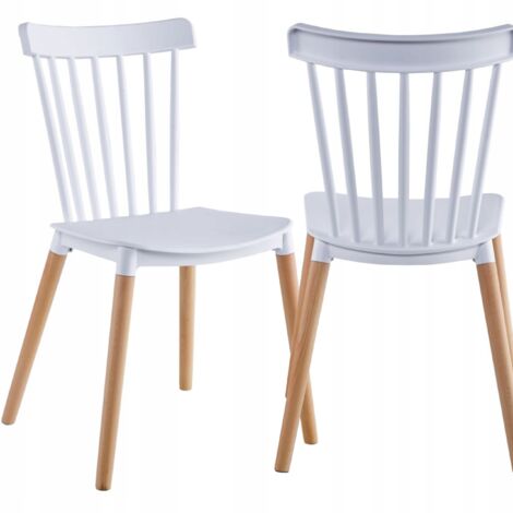 Silla escandinava BLANCA con MADERA HAYA CLARA Silla de cocina de plástico retro
