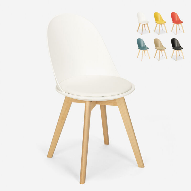

Silla de diseño escandinavo de madera con cojín cocina comedor Bib Nordica | Blanco