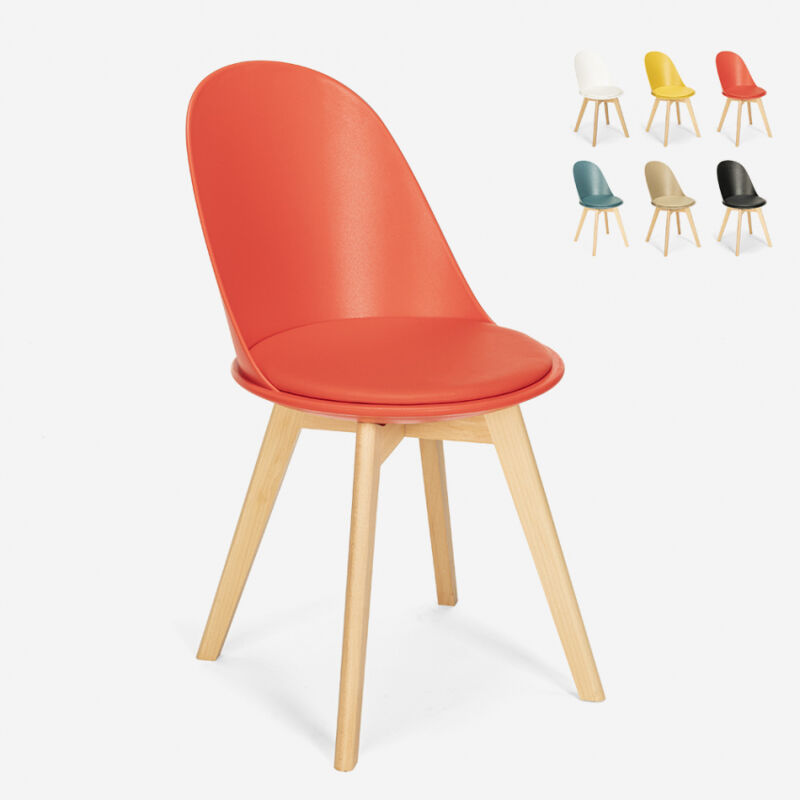 

Silla de diseño escandinavo de madera con cojín cocina comedor Bib Nordica | Rojo