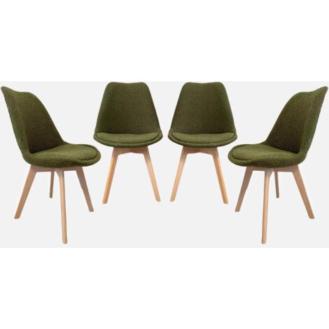 Silla escandinava de madera de haya y borreguito texturizada, set de 4