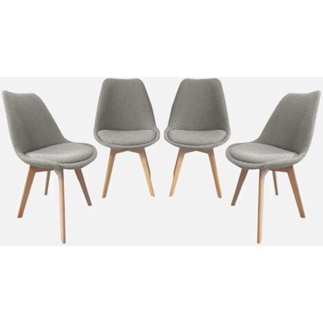 Silla escandinava de madera de haya y borreguito texturizada, set de 4