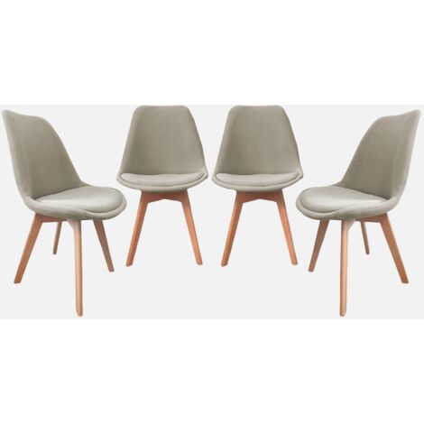 Silla escandinava de madera de haya y pana fina, set de 4
