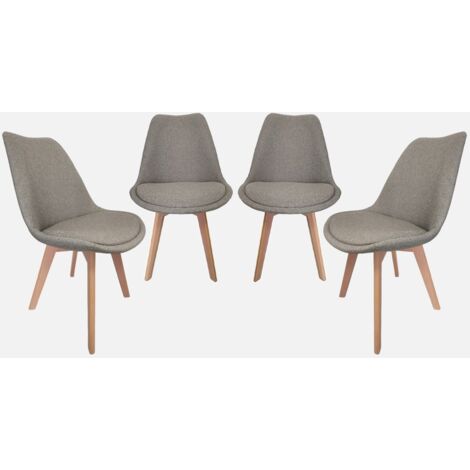 Silla escandinava de madera de haya y tela simple, set de 4