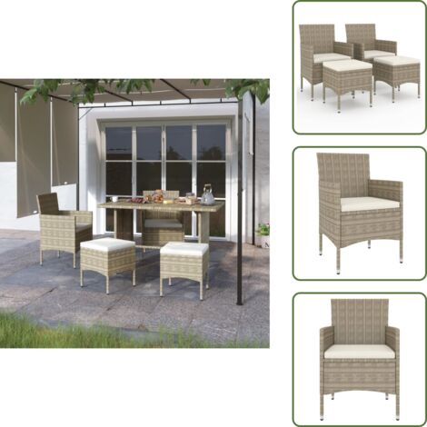Silla exterior - vidaXL Juego de silla de jardín y taburete 4 piezas ratán PE beige - Muebles al aire libre