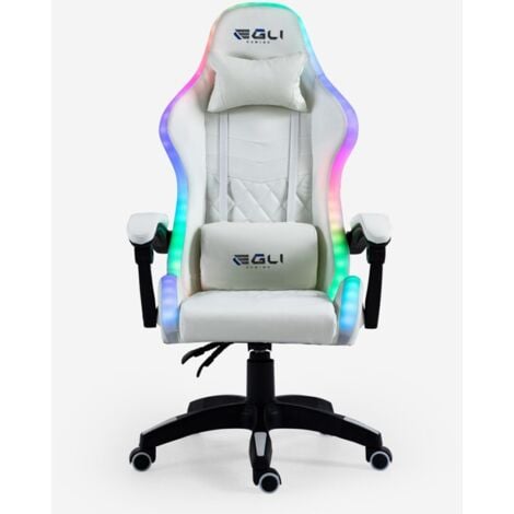 EGLI Silla gaming blanca silla LED reclinable ergonómica Pixy Plus