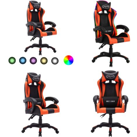 Silla gaming con luces LED RGB cuero sintético naranja y negro - Silla de oficina - Silla con luces LED
