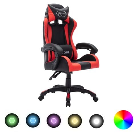 Silla gaming con luces LED RGB cuero sintético rojo y negro vidaXL