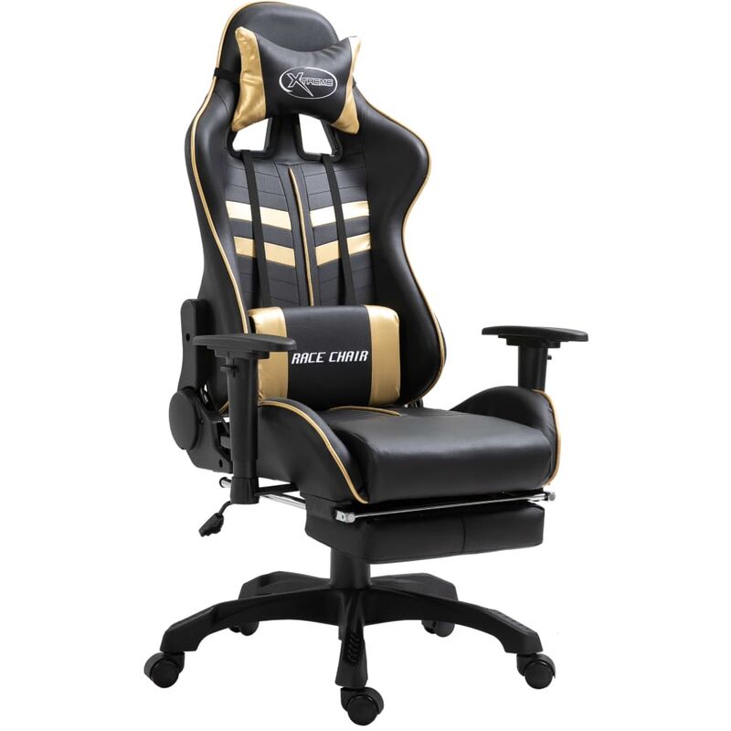 

Rogal Home&Deco Silla gaming con reposapiés cuero sintético dorado