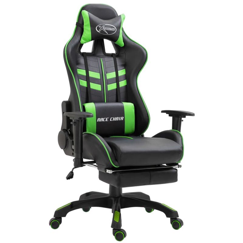 

vidaXL Silla Gaming con Reposapiés Cuero Sintético Verde - Verde