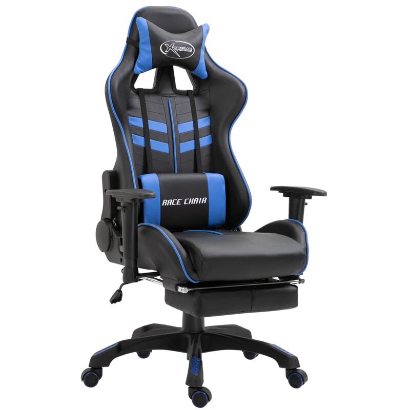 

vidaXL Silla Gaming con Reposapiés Cuero Sintético Azul - Azul