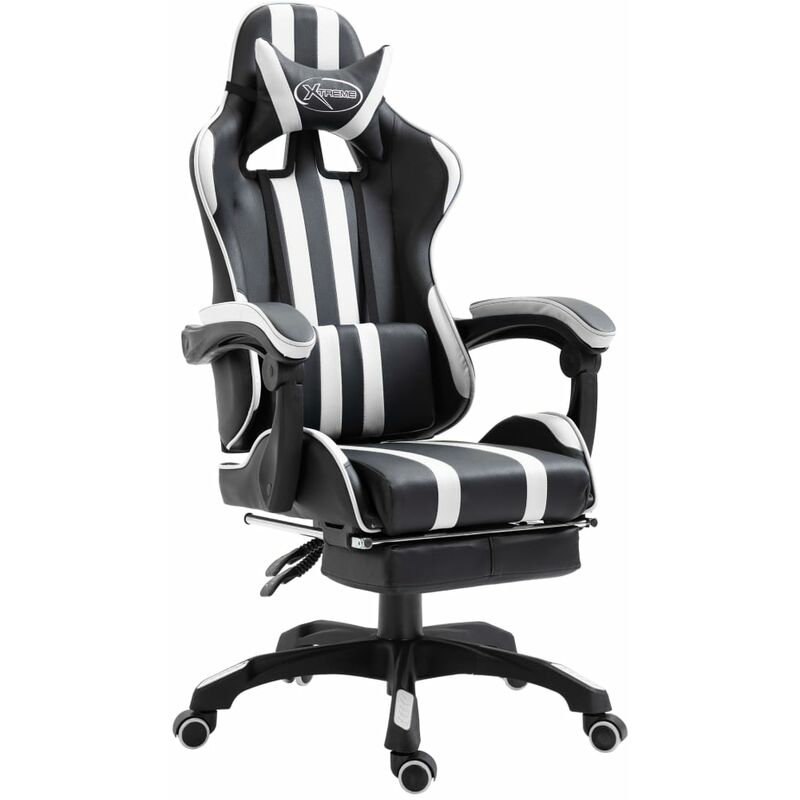 

Silla gaming con reposapiés cuero sintético blanco