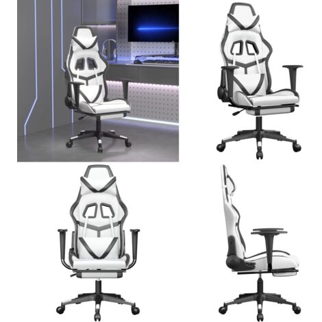 Silla gaming con reposapiés cuero sintético blanco negro - Silla de oficina - Silla de juego