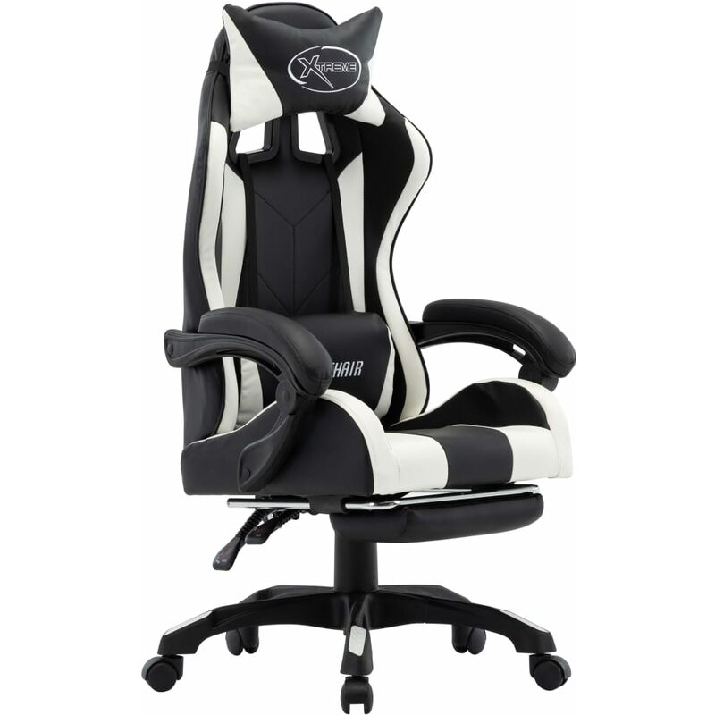 

Silla gaming con reposapiés cuero sintético blanco y negro