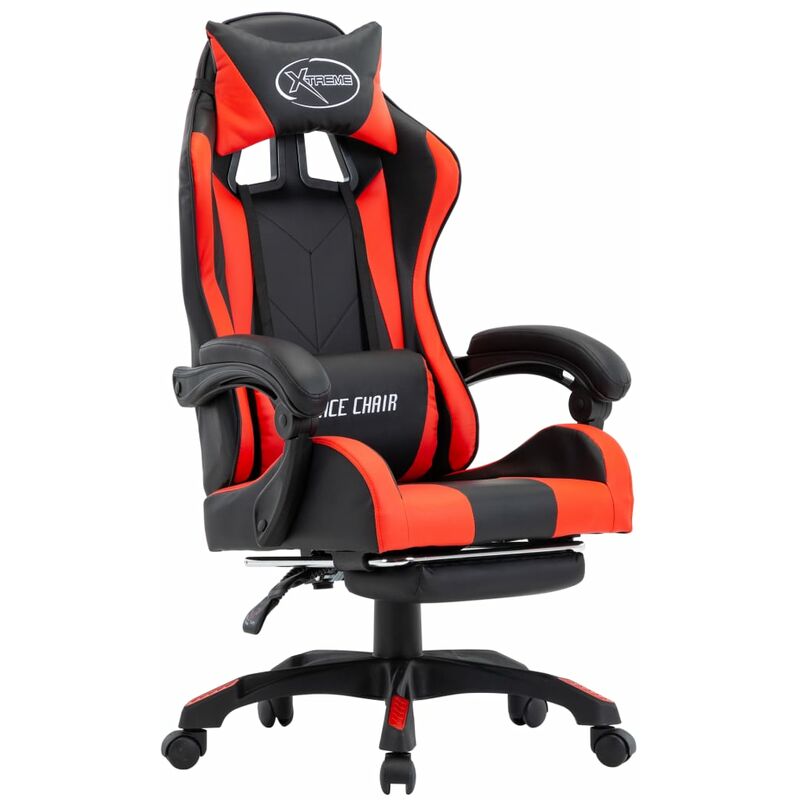 

vidaXL Silla Gaming con Reposapiés Cuero Sintético Rojo y Negro - Rojo