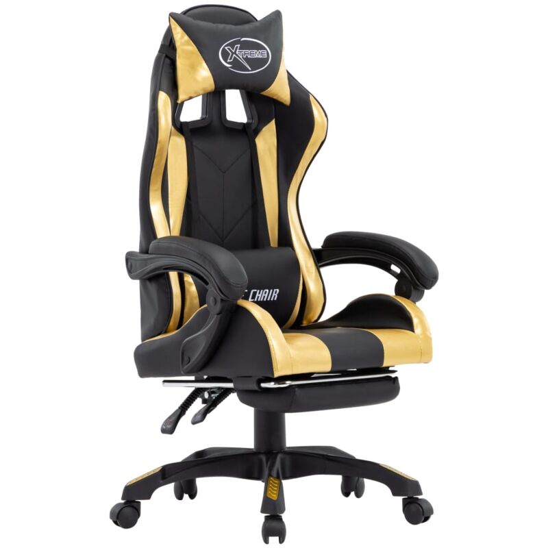 

vidaXL Silla Gaming con Reposapiés Cuero Sintético Negro y Dorado - Oro