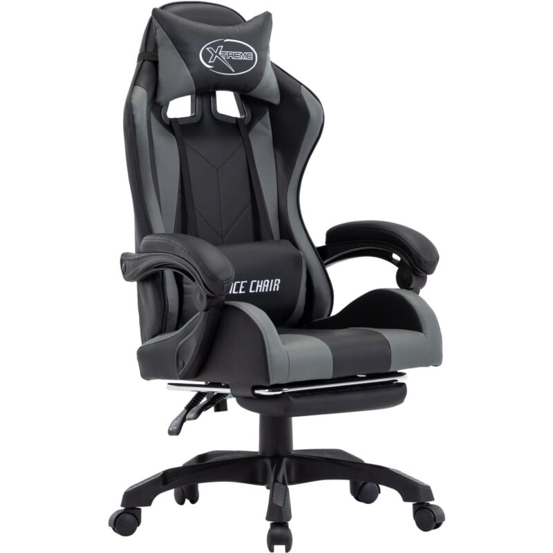 

vidaXL Silla Gaming con Reposapiés Cuero Sintético Gris y Negro - Gris