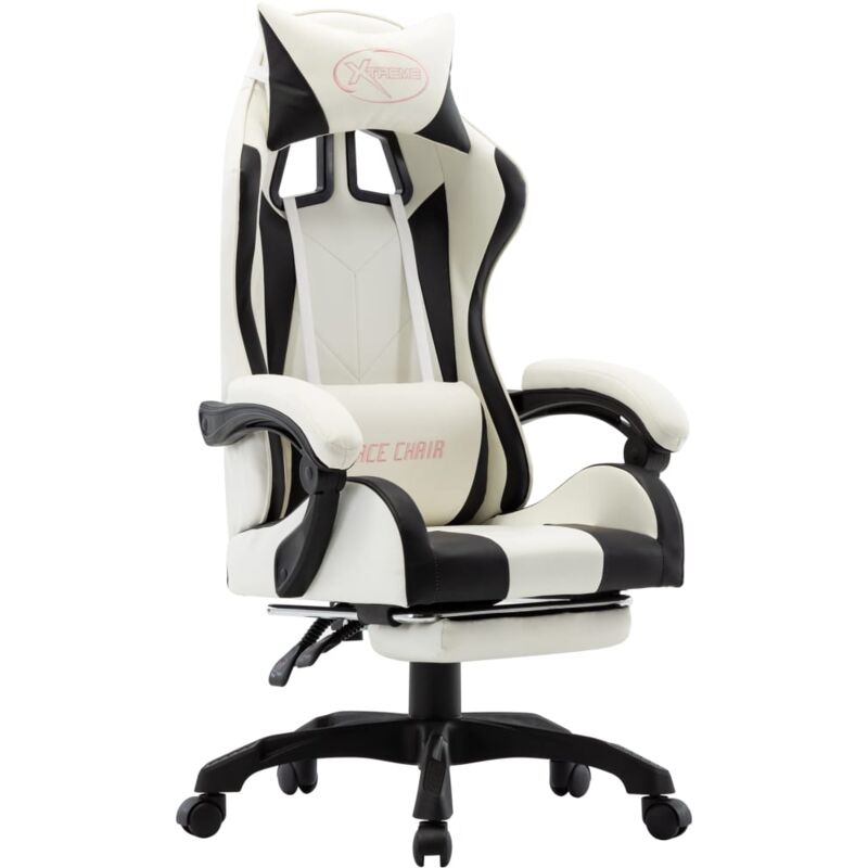 

vidaXL Silla Gaming con Reposapiés Cuero Sintético Negro y Blanco - Negro