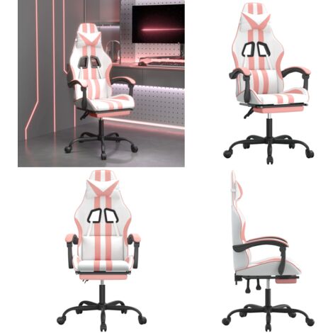 Silla gaming con reposapiés cuero sintético blanco y rosa - Silla de juego - Silla de oficina