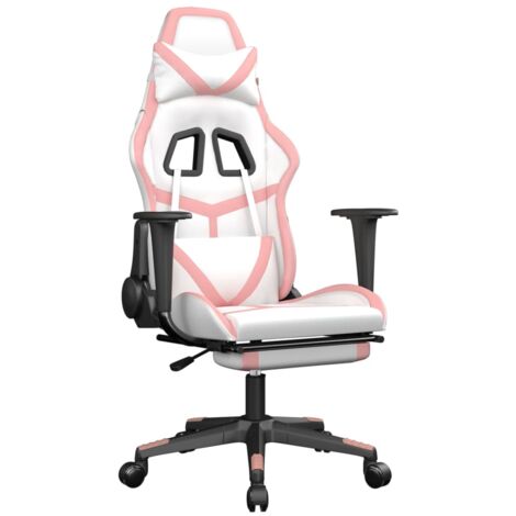 Silla gaming con reposapiés cuero sintético blanco y rosa vidaXL