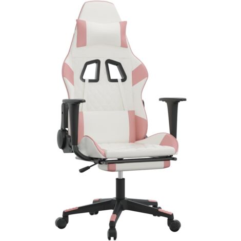 Silla gaming con reposapiés cuero sintético blanco y rosa vidaXL