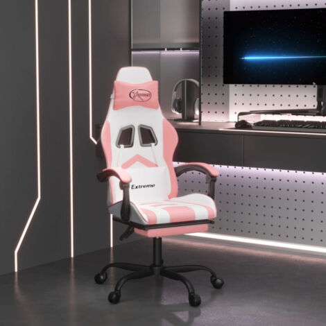 Silla gaming con reposapiés cuero sintético blanco y rosa vidaXL