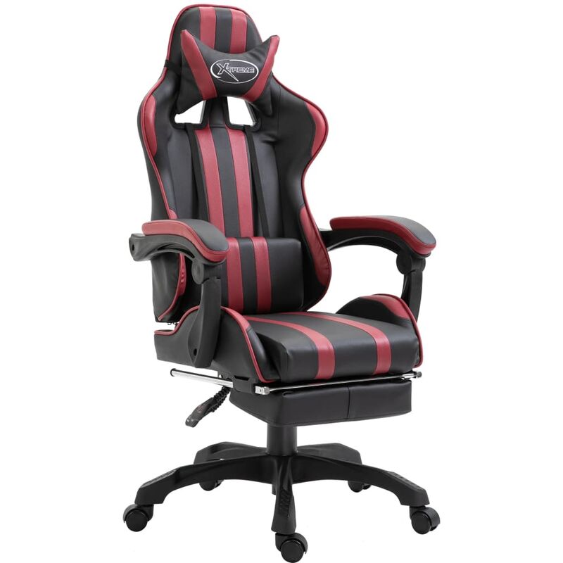 

Silla gaming con reposapies cuero sintetico color vino tinto