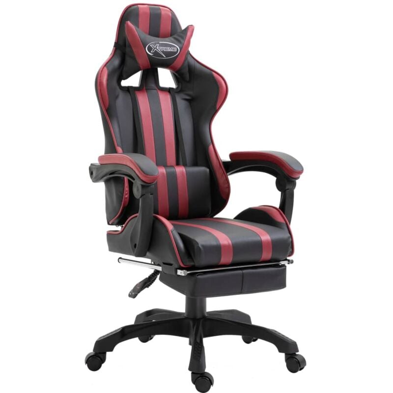 

vidaXL Silla gaming con reposapiés cuero sintético color vino tinto - Rojo