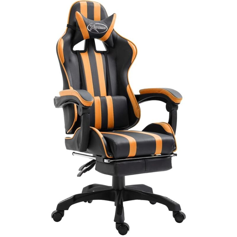 

Silla gaming con reposapies cuero sintetico naranja