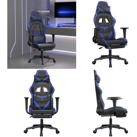 Silla gaming con reposapiés cuero sintético negro azul - Silla de juego - Silla de oficina