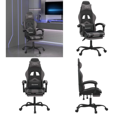 Silla gaming con reposapiés cuero sintético negro gris - Silla de juego - Silla de oficina