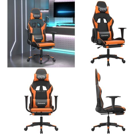 Silla gaming con reposapiés cuero sintético negro naranja - Silla de juego - Silla de oficina