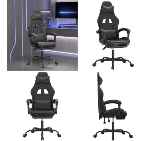 Silla gaming con reposapiés cuero sintético negro - Silla de juego - Silla de oficina