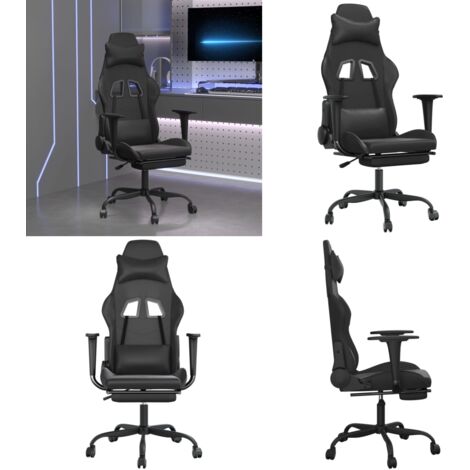 Silla gaming con reposapiés cuero sintético negro - Silla de juego - Silla de oficina