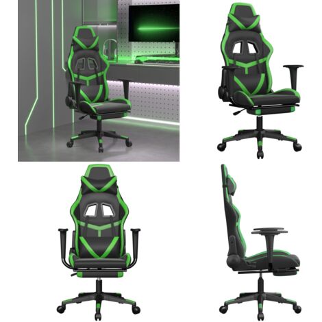Silla gaming con reposapiés cuero sintético negro verde - Silla de oficina - Silla de juego