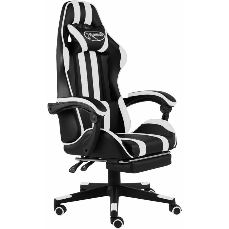 

Silla gaming con reposapies cuero sintetico negro y blanco