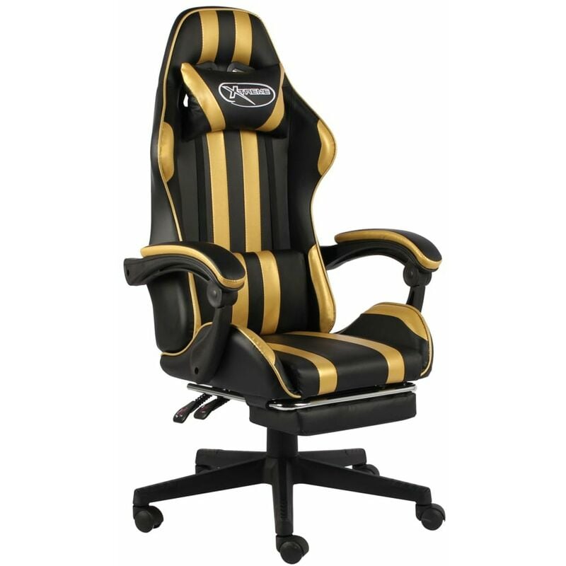 

Silla gaming con reposapies cuero sintetico negro y dorado