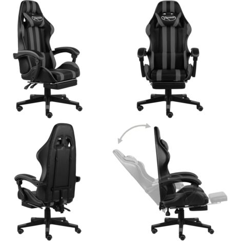 Silla gaming con reposapiés cuero sintético negro y gris - Silla de gamer - Silla reclinable
