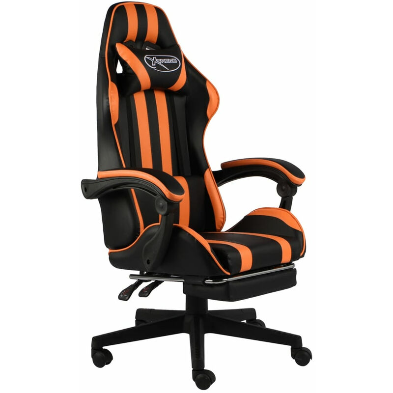 

Silla gaming con reposapies cuero sintetico negro y naranja