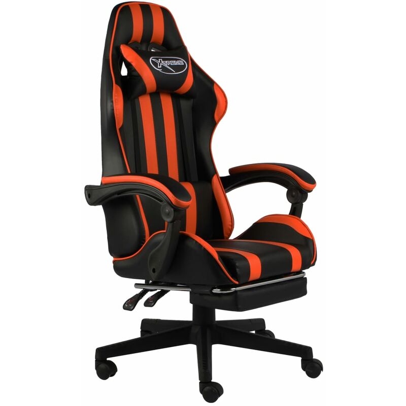 

Silla gaming con reposapiés cuero sintético negro y naranja