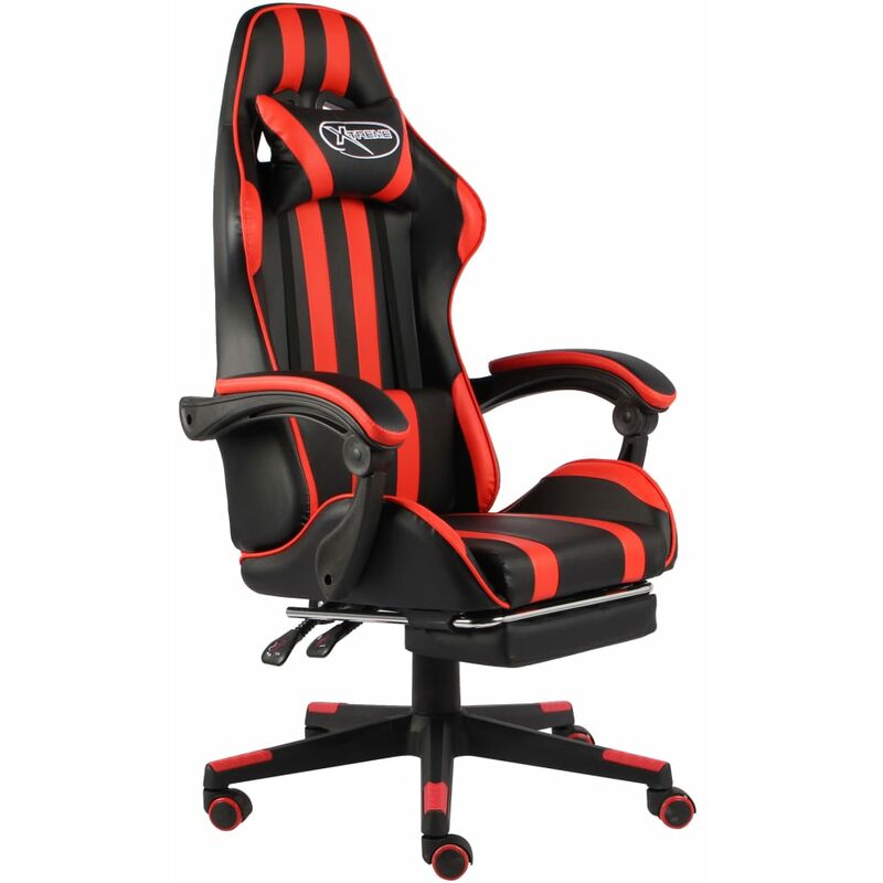 

Silla gaming con reposapiés cuero sintético negro y rojo