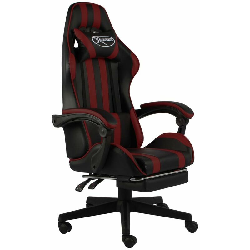 

Silla gaming con reposapies cuero sintetico negro y rojo tinto