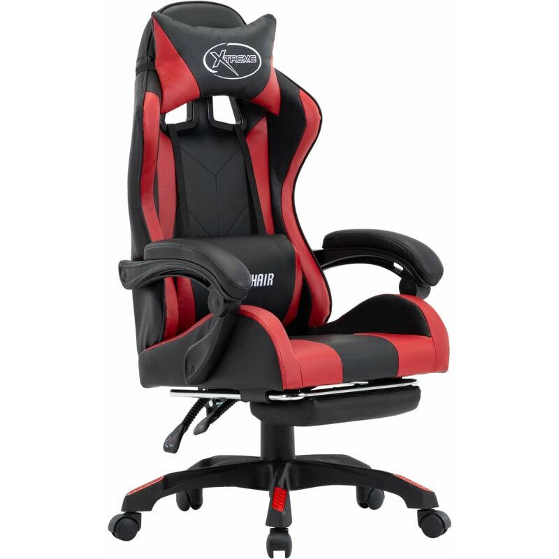 

Silla gaming con reposapiés cuero sintético vino tinto y negro