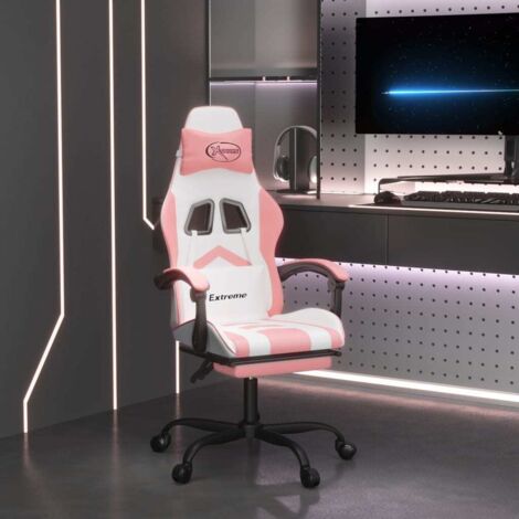 Silla gaming con reposapiés cuero sintético  y rosa