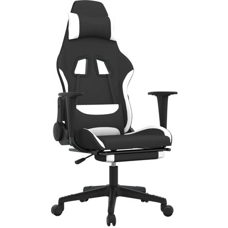 Silla gaming con reposapiés tela negro y blanco vidaXL