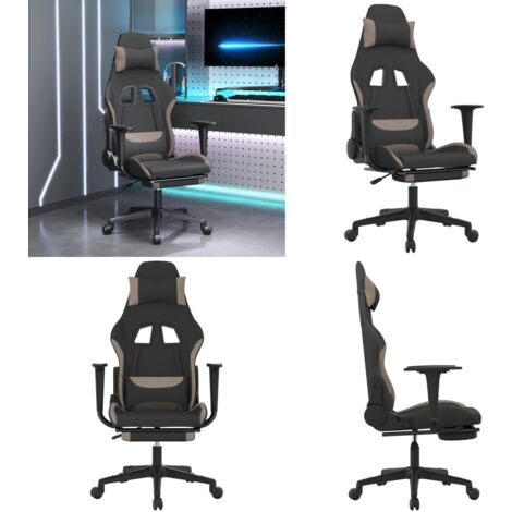 Silla gaming con reposapiés tela negro y gris taupe - Silla de juegos - Silla de oficina